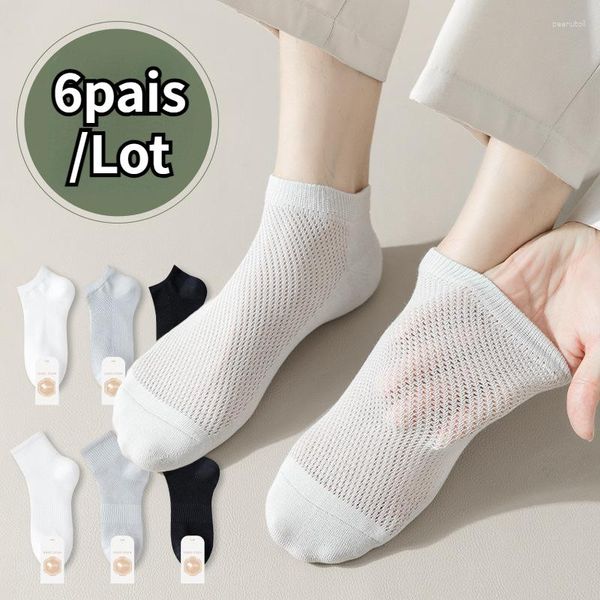 Meias femininas 6 pares/lote para homens tornozelo corte baixo fino solo curto tubo esporte algodão puro respirável malha masculina de alta qualidade