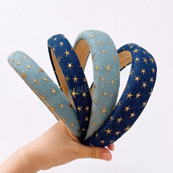 Nova moda hairband para mulheres estrelas brilhantes bandana clássico denim pano turbante para meninas acessórios de cabelo atacado