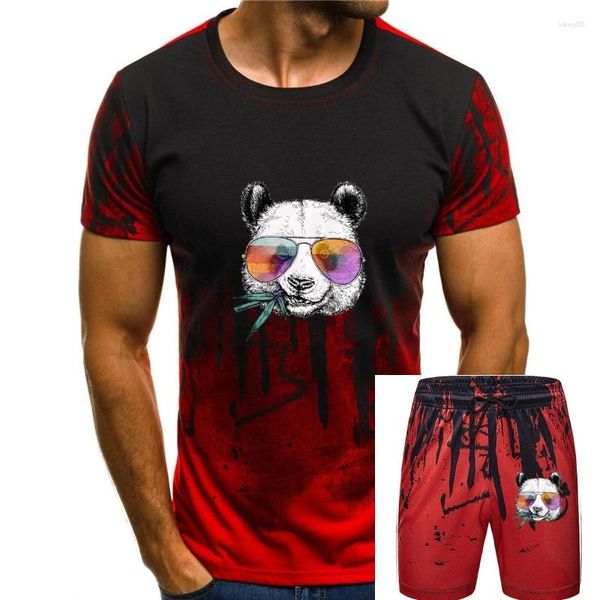 Herren T-Shirts 2023 T-Shirt Männer Cool Panda mit Sonnenbrille bedruckt Kurzarm Neuheit Design Tops O-Ausschnitt Mode T-Shirt Hipster