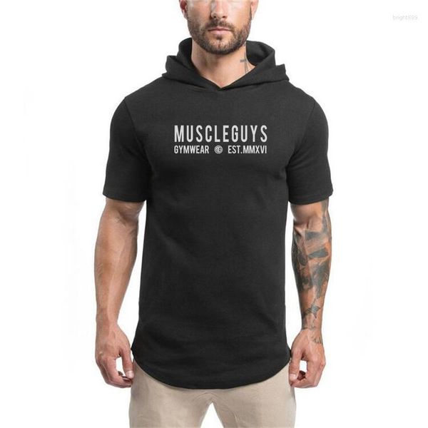 Herren-T-Shirts, Markenkleidung, Buchstaben-Druck, kurzärmelig, Slim-Fit-Kapuzenshirt, Herren-Baumwoll-T-Shirt, Bodybuilding und Fitness, Sportbekleidung, T-Shirt