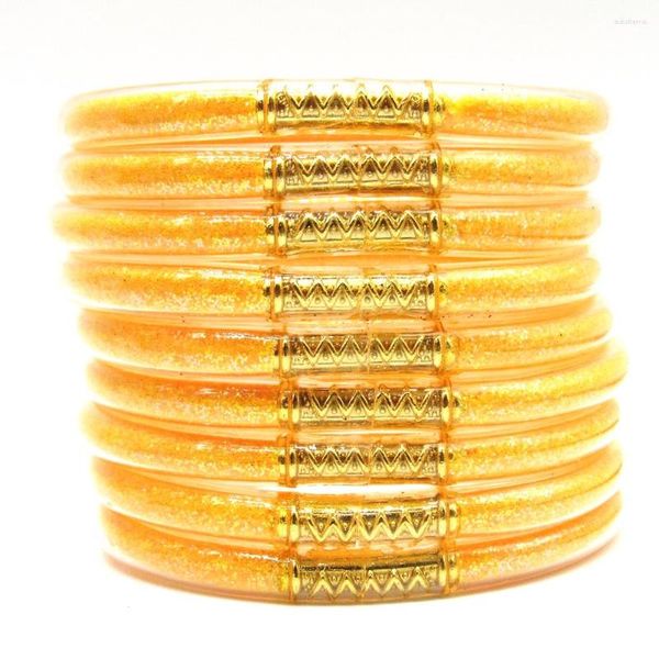 Armreif Orange Glitzer Pulver Gefüllt Gelee Transparenz Silikon Flash 9 Teile/satz Für Frauen Mädchen Muttertag Mode Armband