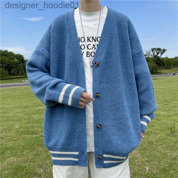 Suéteres masculinos suéteres masculinos 2023 britânico retro cardigan coreano harajuku acadêmico de malha pulôver hip hop streetwear solto malhas topos 230302 l230912