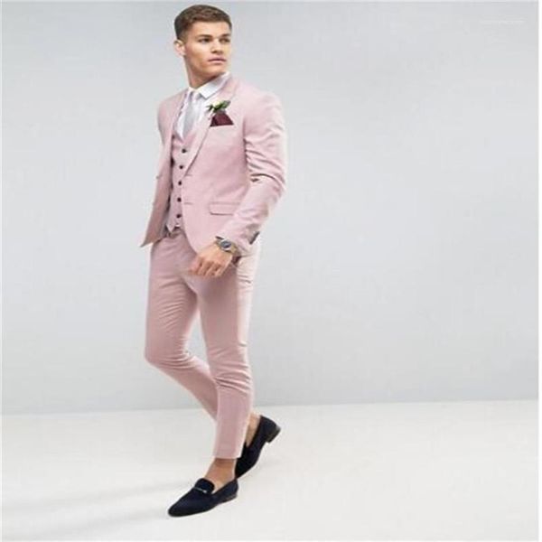 Ternos masculinos blazers feitos sob medida rosa casamento fino ajuste noivo formatura festa blazer masculino smoking jaqueta calças colete traje mar226w