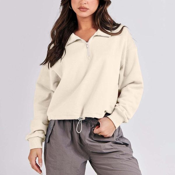 Felpe con cappuccio da donna Felpa corta con mezza zip Felpa da allenamento Collo alto Manica lunga Abbigliamento sportivo