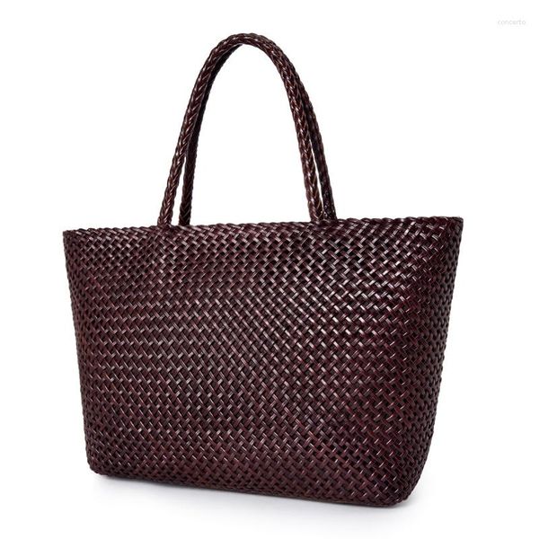 Sacos de noite bolsa de ombro verão casual tecido interno compras retro bolsa de couro oco tecido genuíno couro feminino