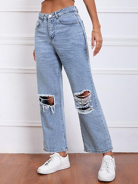 Женские джинсы, европейские и американские джинсовые брюки с дырками, потертые рваные уличные хипстерские брюки со средней талией