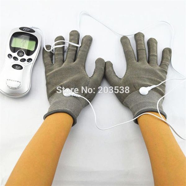 Estimulador elétrico corpo relaxar terapia massageador dezenas acupuntura massageador de dedo elétrico com eletrodo de fibra massagem Gloves283c