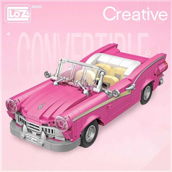 Modellbausätze Modellbausätze Mini-Bausteine, rosa Cabrio, zusammenbaubar, Baumodell, zusammenbaubar, kleine Partikelspielzeuge, rosa Oldtimer L230912