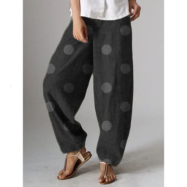 Pantaloni a due pezzi da donna Pantaloni estivi da donna a pois in cotone e lino Casual femminili larghi gamba larga tinta unita taglie forti streetwear moda 230912