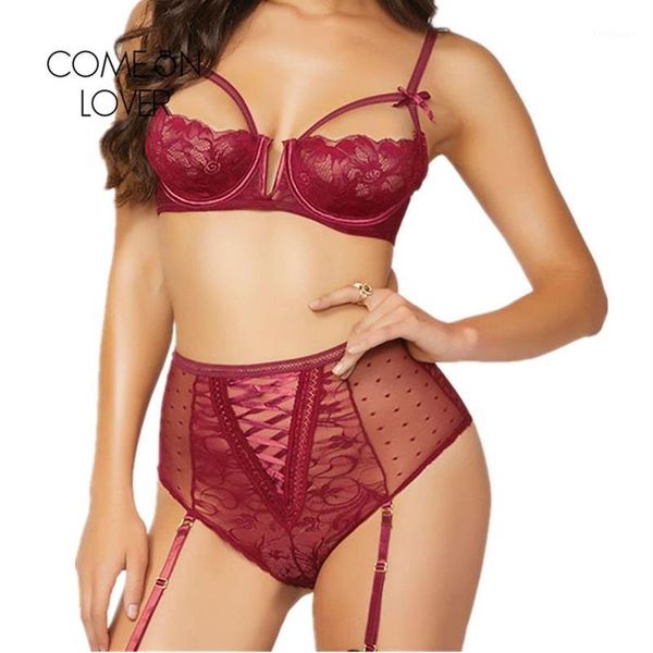 Comeonlover-Conjunto de lencería con liga, sujetador de copa abierta de talla grande, conjuntos de lencería erótica de encaje Floral, Ropa Sexy erótica para Mujer RI806461246S