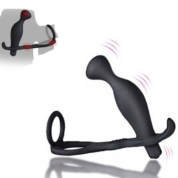 Masculino vibratório massageador de próstata com vibrador duplo prazer butt plug brinquedos sexuais para homens galo ring216b