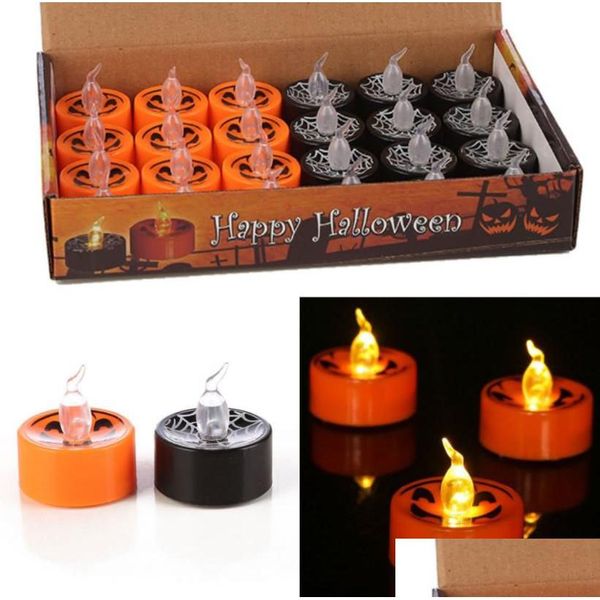 Festa decoração chá luz velas halloween abóbora aranha net led tealight flameless lanternas bateria operado laranja preto drop d hjgf