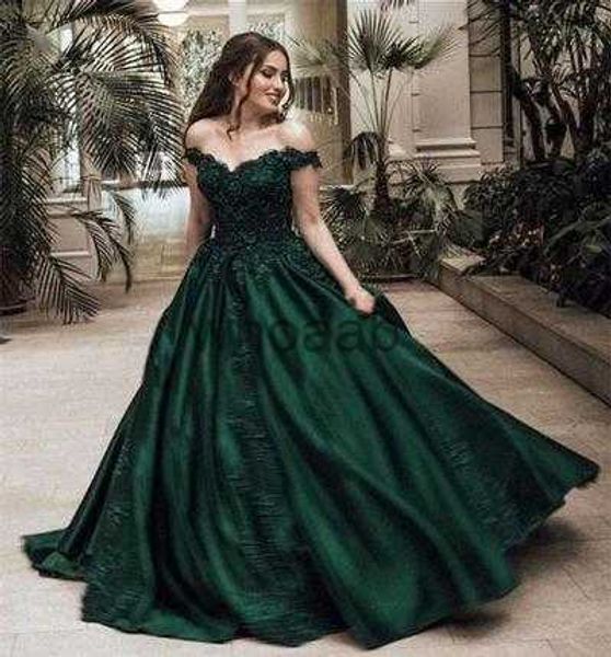 Magnificent2023 vestido de baile verde escuro baile de formatura fora do ombro apliques rendas nas costas cetim longo formal vestido de baile roupa de noite personalizado plus size HKD230912