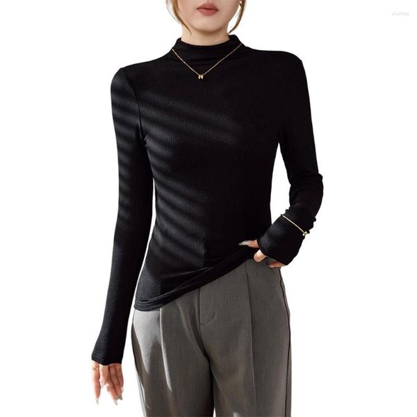 Damen-T-Shirts, Damenbekleidung für Winter und Herbst, langärmeliges Rollkragenoberteil, elastisches Baumwoll-Warmkeeping-Unterhemd