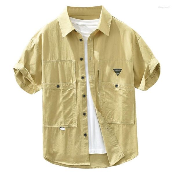 Erkekler Sıradan Gömlek Yaz Pamuk Askeri Kargo Kısa Kollu Düğmesi Çalışma Bluzları Cepler Dönüşü Dönüşü Yatak Konforlu Üstler