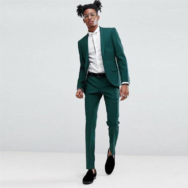 Elegante verde fino ajuste masculino ternos de baile duas peças xale lapela terno de casamento para homens smoking blazers jaqueta e calças1188e
