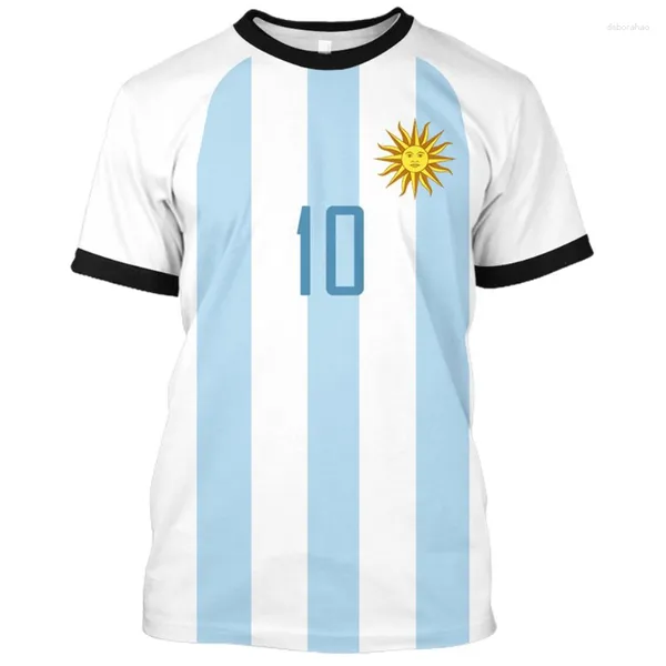 Herren-T-Shirts, Sommer, argentinische Flagge, Größe 10, digitales 3D-gedrucktes Kurzarm-T-Shirt, Unisex, lässiges Sportbekleidungsoberteil