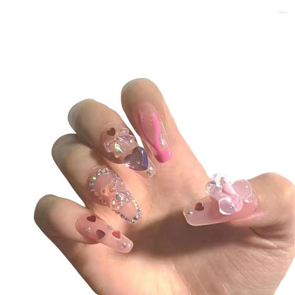 Falsas unhas 24 pçs / caixa strass bailarina falsa com cola caixão imprensa em unhas dicas de cobertura completa ferramenta de manicure