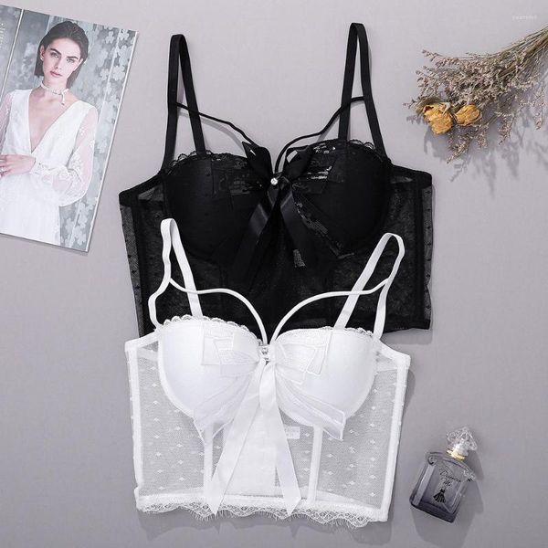 Tanques femininos moda boate tubo topos sexy renda malha colheita topo feminino fino push up bralette recortado espartilho sutiã feminino colete roupas