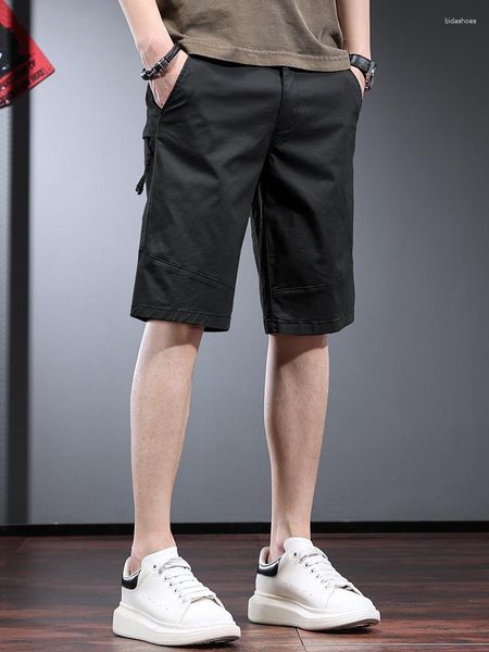 Shorts Masculinos Verão Algodão Casual Homens Moda Estilo Coreano Preto Regular Carga Reta