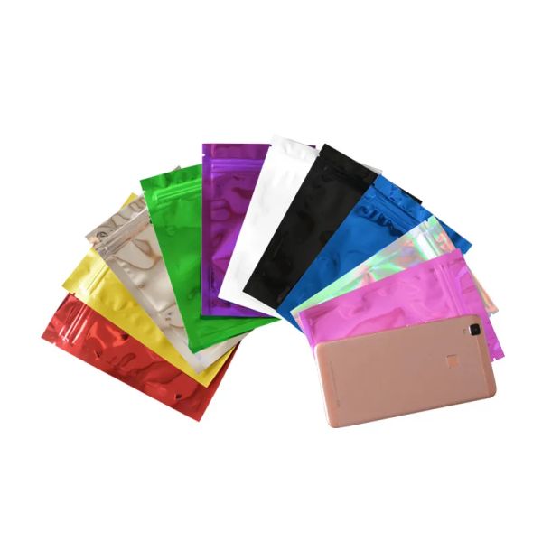 All-match dupla face brilhante multi cores resealable mylar saco de armazenamento de alimentos sacos de folha de alumínio caso de embalagem de plástico recipiente de bolsas à prova de cheiro
