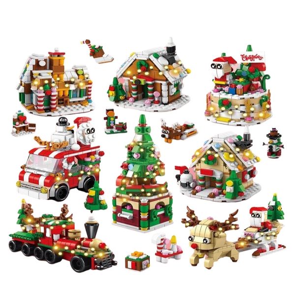 Presentes de brinquedo de Natal DIY Tijolos Brinquedos para crianças Papai Noel Trem de Natal Blocos de construção de árvore de alce Decoração Sensorial Interativo PartyGame Engraçado Presente de alívio anti-estresse