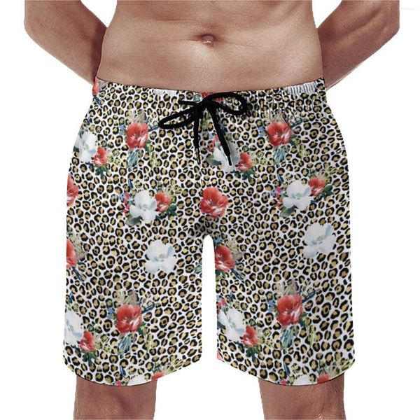 Pantaloncini da uomo Pantaloncini con stampa leopardata dorata Board Trenky Beach Rosso Bianco Floreale Costume da bagno di grandi dimensioni Qualità