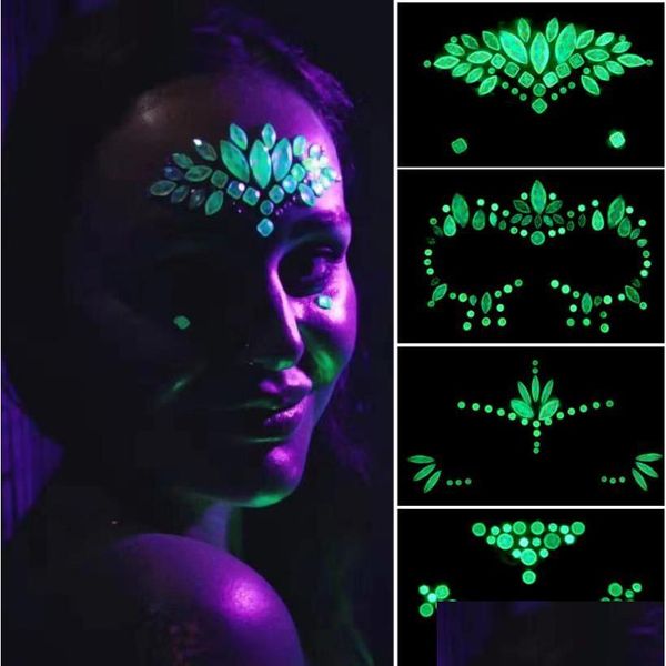 Partydekoration Gesichtsjuwelen Edelsteine Klobige selbstklebende leuchtende Strassaufkleber für Musikfestivals Rave Karneval Cosplay Drop Dhutk