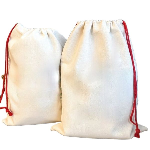 Sacos de presentes de Natal 100% poliéster lona em branco sublimação granel saco de Papai Noel com cordão vermelho para armazenamento de presentes de grandes dimensões