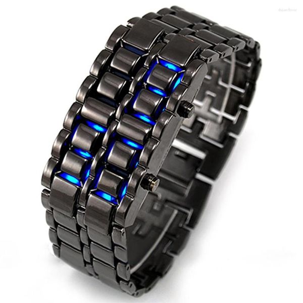 Relógios de pulso 2023 estilo de moda ferro samurai pulseira de metal relógio LED digital hora montre eletrônico relogio feminino