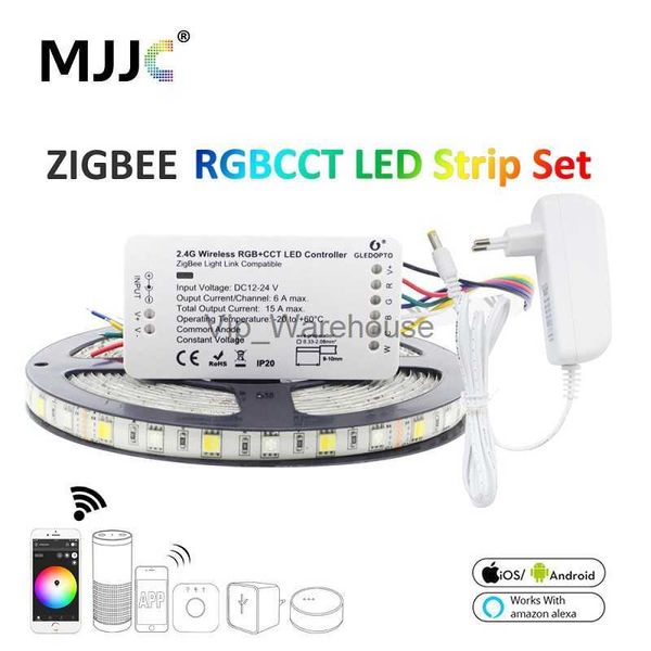 Светодиодные ленты Zigbee RGBCCT Светодиодная лента Smart Водонепроницаемая SMD 5050 12 В 5 м Лента со светодиодной лентой Контроллер связи ZLL работает с Alexa Echo HKD230912