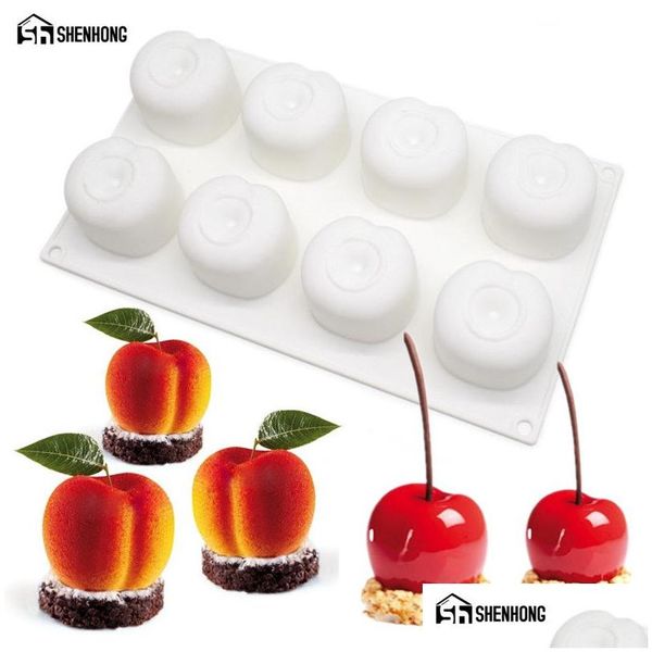 Инструменты для торта Shenhong Sile Cherry Mold 8 отверстий Персик 3D-модификации Мусс для мороженого Шоколадные изделия Формы для выпечки десертов Art Pan Drop Del Oted7