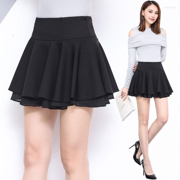 Röcke Stil süß und niedlich Schwarz Weiß Faltenrock Damen Hohe Taille Stretch Chiffon Mini Sommer Student Flauschig