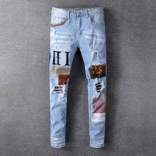 Mens Jeans Clássico Hip Hop Calças Estilista Jean Angustiado Rasgado Biker Pant Slim Fit Motocicleta Denim Pants247j