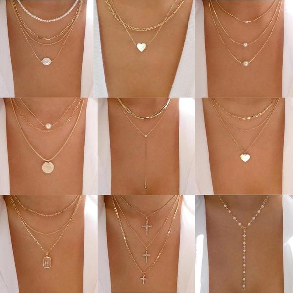 Colares de pingente Bohemia cor de ouro vários estilos colar para mulheres na moda multi-camada conjunto de cristal simples jóias elegantes