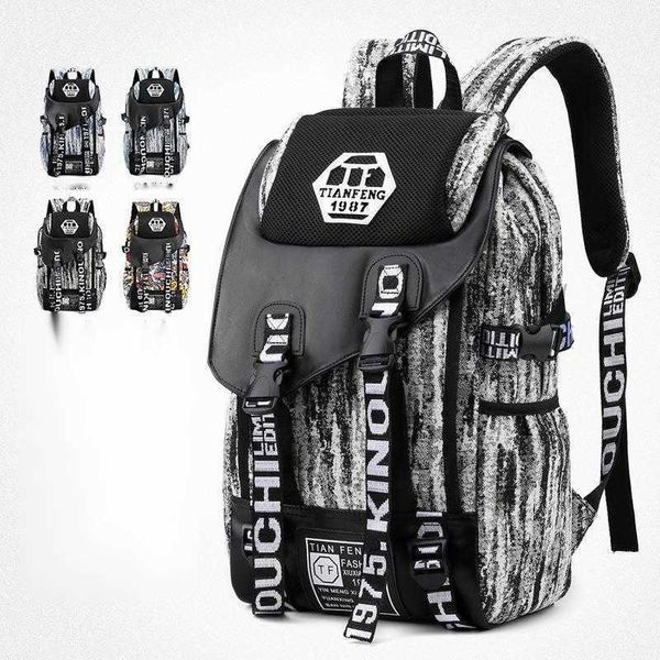 Nova escola secundária coreana de alta capacidade e mochila escolar secundária masculina moda tendência graffiti mochila feminina forte 230815