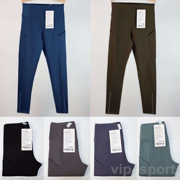 Lu Align Lu Lady Pantaloni da yoga nudi Esercizio Leggings tascabili Pantaloni sportivi da donna Esercizio Pantaloni sportivi slim Fitness Vita alta Pantaloni da yoga Moda elastica