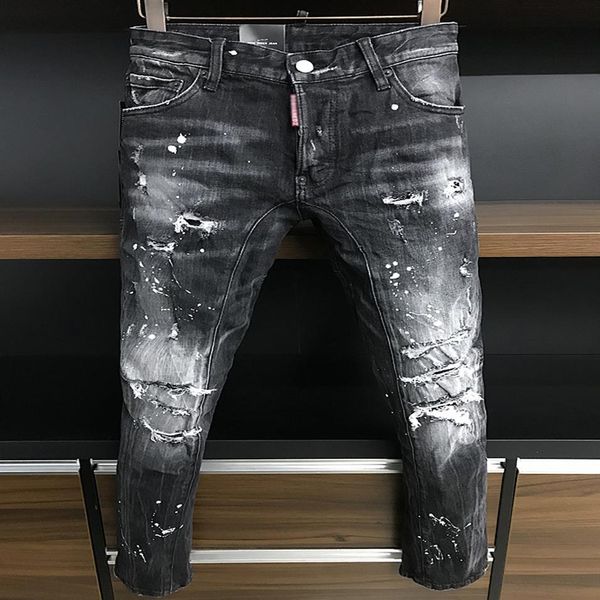 S MEN Kot Hole Açık Mavi Koyu Gri İtalya Marka Adamın Uzun Pantolonları Sokak Giyim Denim sıska ince düz D2 299y