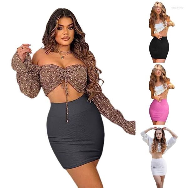 Etek kadınlar seksi bodycon mini etek kız günlük rahat esnek şerit katı elastik yüksek bel kısa paket kalça kalem clubwear