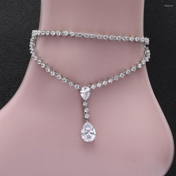 Cavigliere Moda donna Micro Pavimenta Cubic Zirconia Catena Donna Sandali a piedi nudi Cavigliera Gioielli piede HXJ004 A003