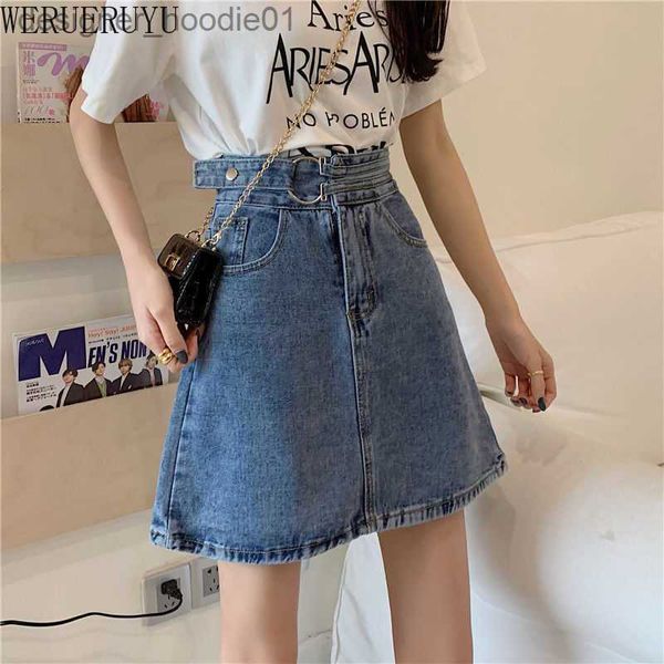 Röcke WERUERUYU Sexy Frauen Denim Minirock Mode Sommer Hohe Taille Koreanische Schwarz Rock Blau Paket Hüfte Jeans Harajuku Plus Größe 210608 L230912