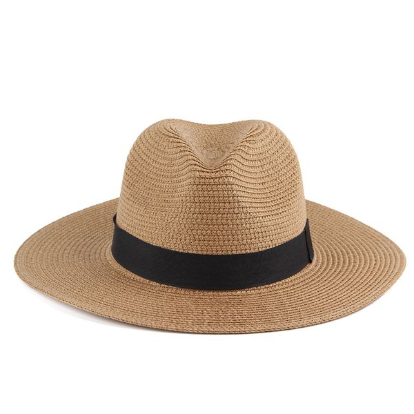 Nuovo cappello di paglia parasole estivo unisex per uomo e donna Cappello a cilindro Panama lavorato a maglia di paglia con protezione solare e protezione UV