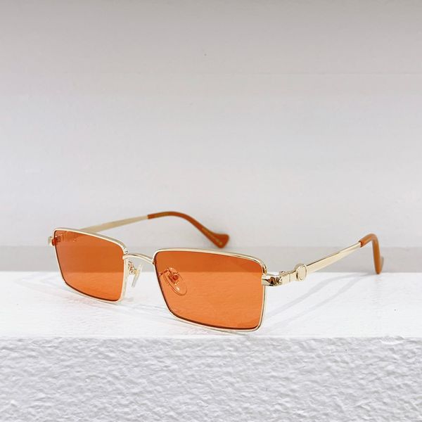 Óculos de sol retângulo dourado metal lente laranja masculino verão sunnies gafas de sol sonnenbrille uv400 óculos com caixa