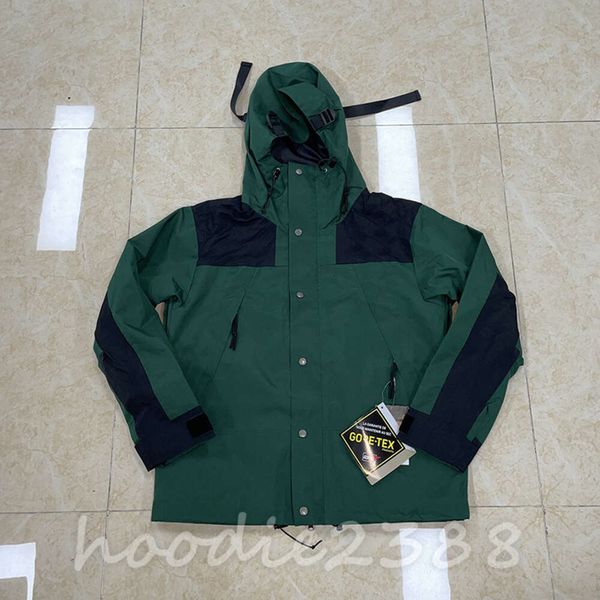 Giacca hardshell verde scuro 1990 Giacca hardshell classica Giacca antipioggia da sci per sport all'aria aperta Cappotto con cappuccio per coppie, uomo e donna, cappotto sportivo casual, giacca