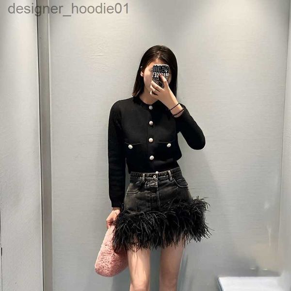 Jupes Denim Shorts jupes taille haute Denim jupe femmes mode Vintage Sexy plume Patchwork Mini court Jean jupes dames piste MiniSkirt L230912