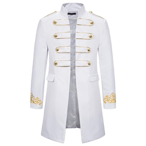 Branco gola bordado blazer masculino vestido militar smoking terno jaqueta boate palco cosplay masculino 210904306g