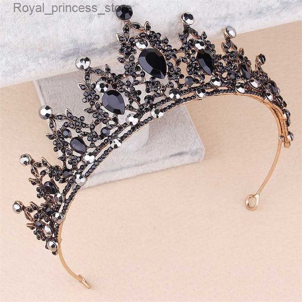 Headwear Headpieces de luxo Acessórios de cabelo de casamento em estoque Coroa de noiva frisada Headdress Vintage Gold Black Diamond Halloween Party Headband Q230912