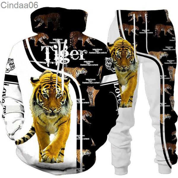 Plus Größe 6xl 2023 Trainingsanzug Männer Hoodie Hosen Sweatsuit Mit Kapuze Zwei Stück Set Tiger Tier Muster 3D Gedruckt Männer der Pullover Männlich Sets