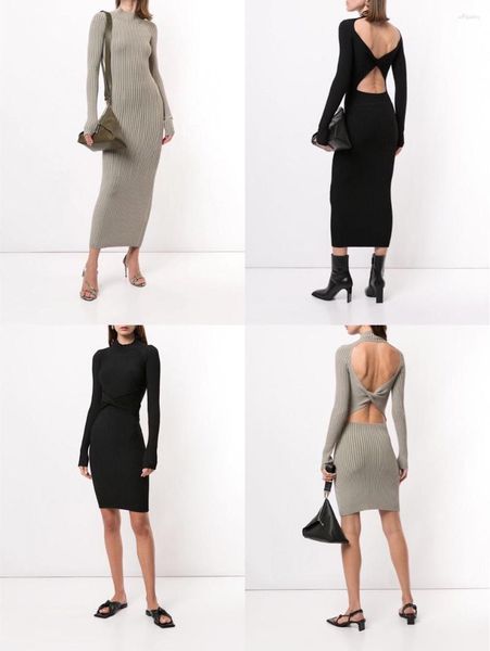 Повседневные платья 2023, женское сексуальное вязаное платье в полоску с открытой спиной и короткой/средней длиной