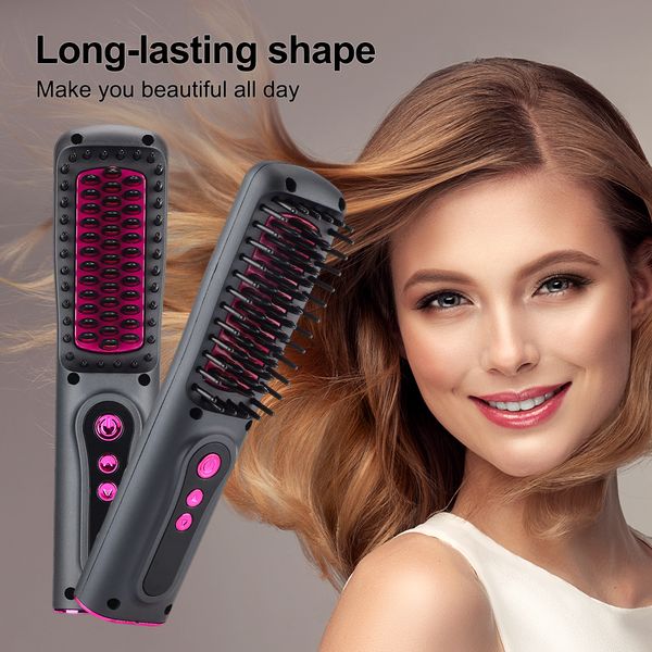 Alisadores de cabelo sem fio profissional alisador de cabelo modelador pente aquecimento rápido íon negativo alisamento curling escova ferramentas de estilo dropship 230912